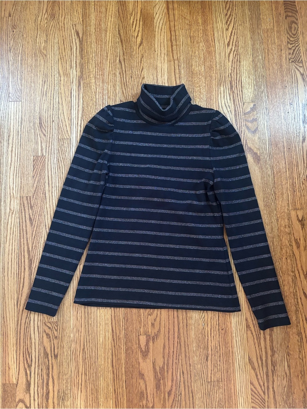 Veronica Beard Women's Black, Gold, and Gray Striped Metallic Turtleneck Sweater